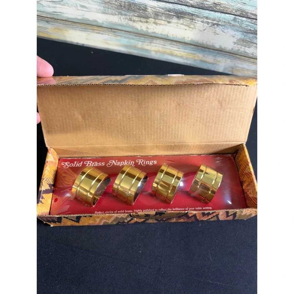 Baldwin Solid Brass Napkin Rings Set of 4 Gold NEW American Museum Collection